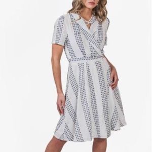 Madeline Stripe Check Eyelet Flare Wrap Dress